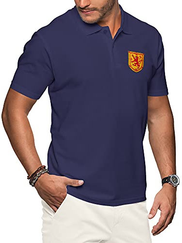 Purple Print House Schottland-Poloshirts für Herren, Fußballtrikot 2021, Retro-Fans, Rugby-Baumwolle, besticktes Wappen-Abzeichen, königliche Löwenflagge, navy, L