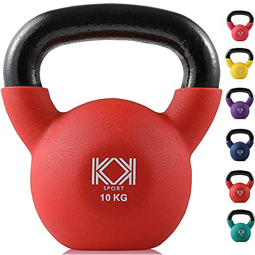 KK Kettlebells Cast Iron Neoprene Coated Weights Lifting Strength Training Home Gym Exercise (10Kg, Red)