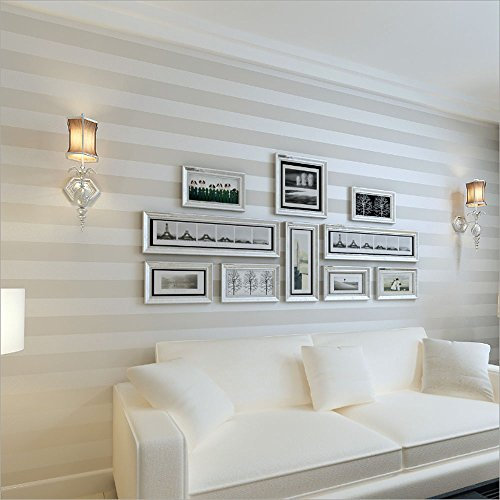 High-Grade European Fashion Classic Striped Non-Woven Wallpaper Roll for Living Room Bedroom Tv Background Wall White Non-Pasted 1.73' W x 32.8' L
