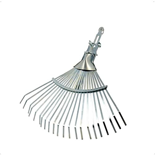 Laubbesen Verzinkt - 22 Zinken Laubrechen Verstellbar 27-50 cm | Fächerbesen aus Metall mit Schlaufenbefestigung für Gartenabfälle, ohne Stiel, ideal als Laubharke & Laubfeger.