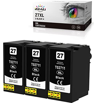 INK4U 27XL Tintenpatronen Kompatibel für Epson 27 27XL Patronen für Workforce WF-3620 WF-7710 WF-7620 WF-7715 WF-7720 WF-7610 WF-3640 WF-7210 WF-7110 (3 Schwarz)