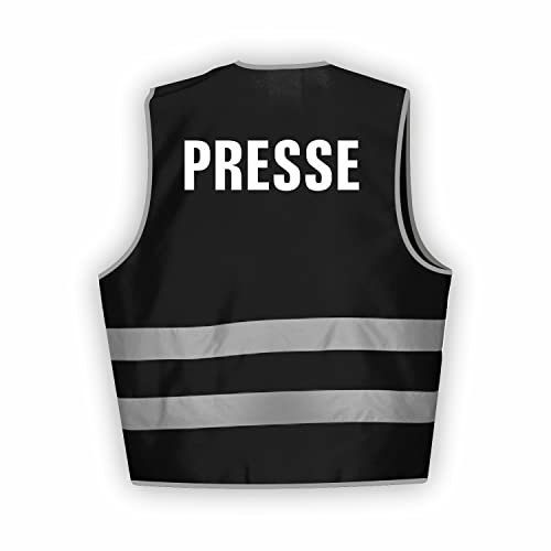 Fassbender-Druck WARNWESTEN - Sicherheitsweste SCHWARZ Warnweste nach EN ISO 20471 zertifiziert - Warn Weste PRESSE - Unisex mit hochwertigem Reflektorstreifen (SCHWARZ I 3XL/4XL I 1St.)