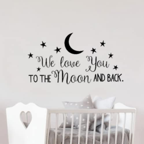 Wandtattoo Sprüche We Love You to the Moon and Back, 42x22 cm | Kinderzimmer, Vinyl-Wandaufkleber, Wanddekoration, Klassisches Zitat