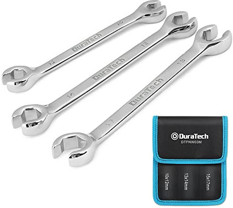 DURATECH Offener Doppel-Ringschlüssel-Satz, Doppel-Sechskant Ringschlüssel Bremsleitungsschlüssel Set, 3-teilig, Metrisch, SW 10x12mm, 13x14mm, 15x17mm, Chrom-Vanadium-Stahl, mit Aufbewahrungstasche