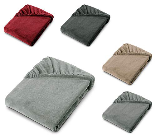 aqua-textil Feelwell Spannbettlaken Doppelpack 180 x 200 cm Silber grau Coral Fleece Spannbetttuch Bettlaken