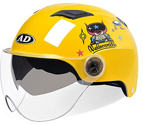 3/4 Open Face Motorradhelme mit Doppelvisier Erwachsener Sommer Fahrradhalbhelm Männer Frauen Cruiser Leichter atmungsaktiver niedlicher ECE / DOT-zugelassener Helm,Lemon Yellow,One Size
