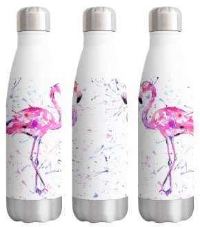 Bouteille à double paroi isotherme en acier inoxydable avec motif flamant rose - 500 ml