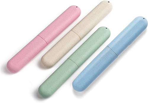 KOMUNJ Pack of 4 Toothbrush Cases, Wheat Straw Toothbrushes Case, Portable Storage Box, Travel Portable Toothbrush Case for Home, Hiking, Camping, Travel, multicoloured, none