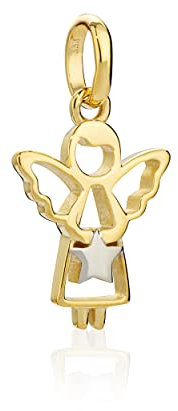 NKlaus Kettenanhänger kleines Engel 333 Gelb Gold 8 Karat 12x10mm Bicolor Glanz Amulett Schutzengel Talisman 9491