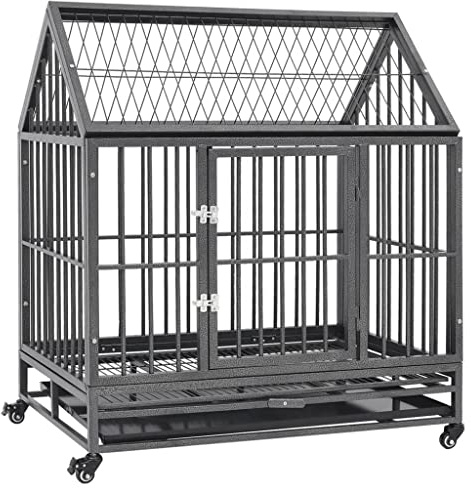 vidaXL Dog Cage with Wheels and Roof Steel 92x62x106 cm