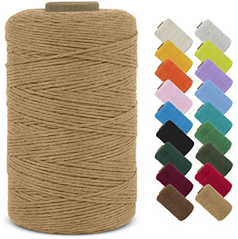 LEREATI Hilo Macrame 1mm x 390m Cuerda Macrame Cuerda de Algodon Natural, Colores Cuerda Manualidades Hilo para Hacer Pulseras, Colgar Fotos, Colgante de Pared, Cortina, Artesanía DIY (Café)