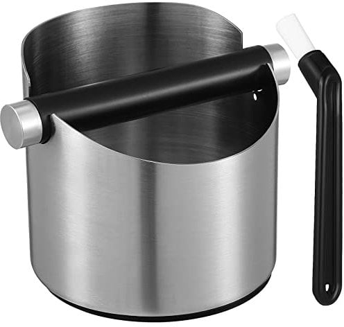 Stainless Steel Coffee Knock Box with Cleaning Brush Non-Slip Coffee Grounds Holder for Home and Shops Essential Bar Accessories