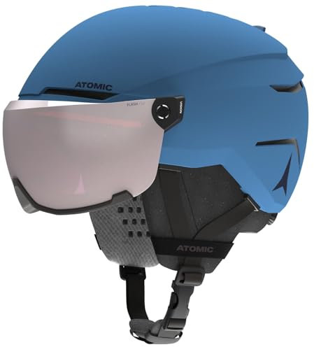 ATOMIC Savor Visor JR Skihelm mit Visier - Blue - Größe S - Für Kinder & Jugendliche - Max. Stoßdämpfung - Active Aircon Belüftung - Brille mit High End-Verspiegelung