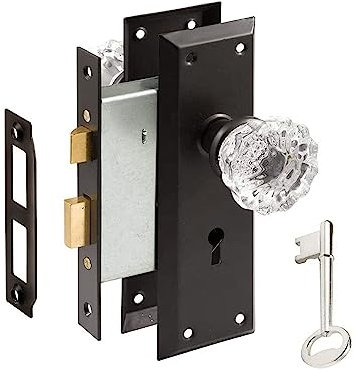 AKRILANE Mortise Lock Set Interior Door Antique & Vintage Style Knob with Keys (Crystal Matte Black)