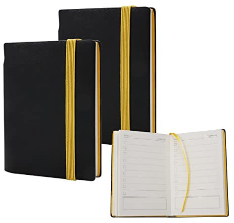 DGN 2 Stück Notizbuch A7 To Do Listen Block, Notizbuch Klein 8x10.8cm Mini Notizbuch Taschennotizblock Notizblock A7, Pu Leder Pocket Notizbuch Schwarz Notizbücher für Tagebuch Schule Geschäft Büro