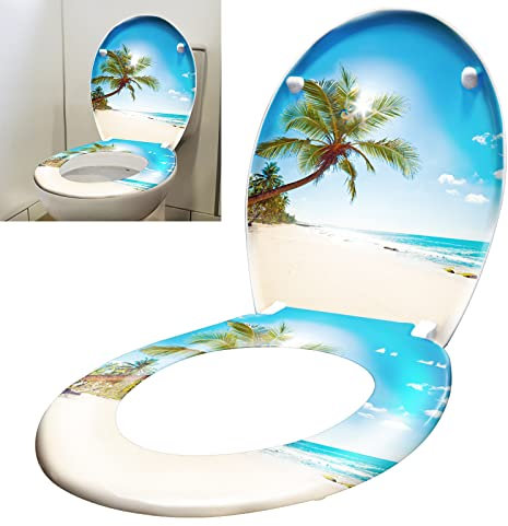 Yznahre WC-Sitz Toilettendeckel mit Absenkautomatik,Toilettensitz O-Form aus Duroplast Universal Größe Klodeckel, Antibakterielle WC Deckel Toilettenbrille Toilet Seat Klositz, Strand