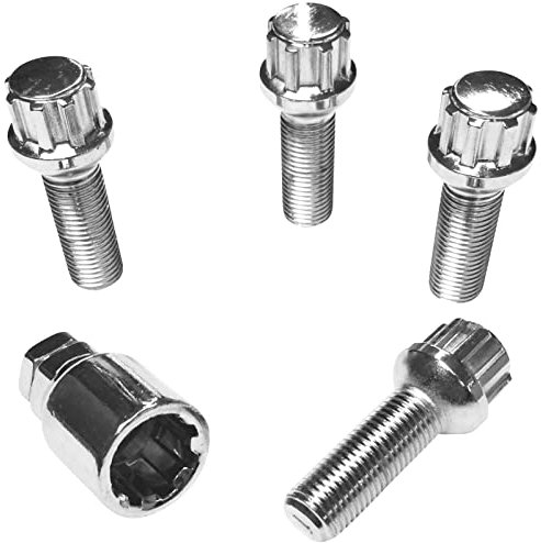 Felgenschloss M14x1,5x35mm Kugelbund R14 kompatibel mit Audi Bentley Ford Porsche Seat VW 4x silberne Felgenschlösser Felgensicherungen Radsicherungen Felgen-Diebstahlsicherung Radschrauben Radbolzen