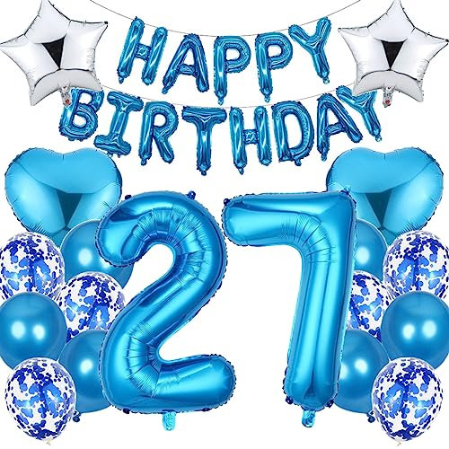 Ouceanwin Luftballon-Set 27. Geburtstag Mann, Blau, 19 Stück, Happy Birthday Deko, Wiederverwendbar