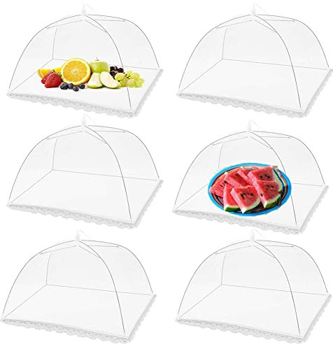 nanologi Fliegenhaube, Faltbare Lebensmittel Fliegenschirm Abdeckhaube Netzschutz Speiseschirm Lebensmittel Abdeckung Zelt für Picknick, Essen, Obst (43x43x20 cm) - Weiß (6pcs)