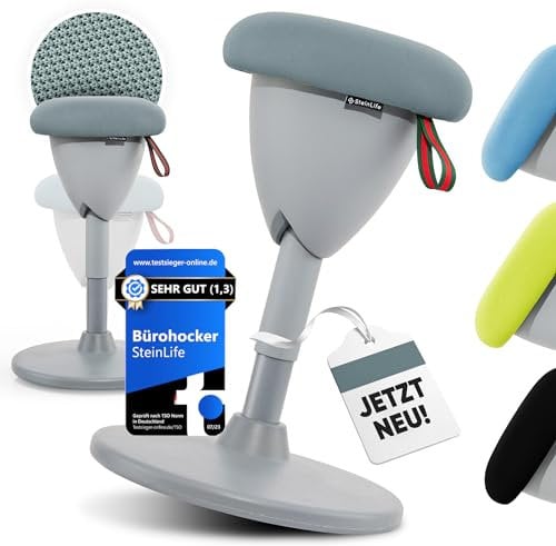 SteinLife Cone Bürohocker Ergonomisch [TESTSIEGER] Sitzhocker Höhenverstellbar [48-68cm] Ergonomischer Hocker für Büro [Schwingeffekt] Wackelhocker Stehhocker | Arbeitshocker rutschfest