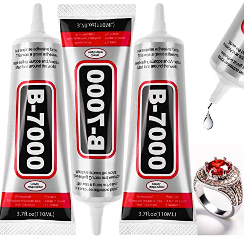3 PCS 110ML B-7000 Clear Glue for Rhinestones, DIY B7000 Adhesive Crafts Glue Multipurpose Super Adhesive Industrial Bonding Glue for Fabric Gem Stone Bead Metal Jewelry Making Nail Art