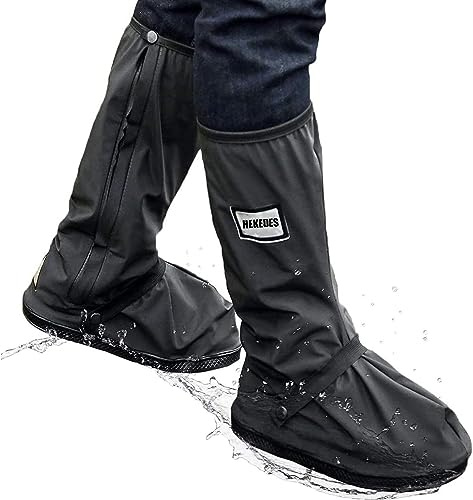 Wasserdicht Überschuhe, Schuhüberzieher Wiederverwendbare & Faltbare Regenstiefel-Schuhabdeckung mit Reißverschluss Rutschfest Reflektor Regenausrüstung für Männer Frauen
