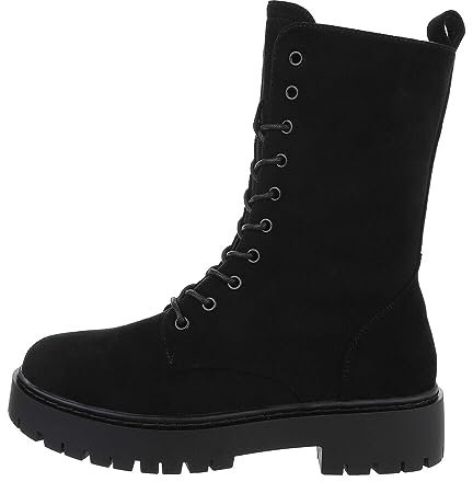 Ital Design Damen Stiefeletten mit Schnürung und Blockabsatz, runde Spitze, Schwarz, Gr. 38