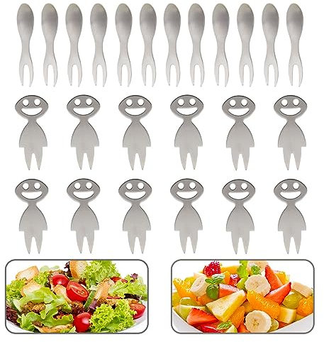 SENZEAL 24 Pièces Mini Fourchettes à Fruits en Acier Inoxydable Fourchettes à Dessert Gâteau Salade Petite Fourchettes Amusantes Réutilisables pour Accueil Cuisine Pique-nique Fête