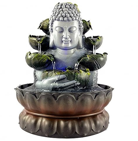DECORN Fontaine de Table D'intérieur Fontaines Exquises de Statue de Sculpture de Bouddha avec Le Débit d'eau Circulaire Fontaine de Méditation Zen pour Bureau de Bureau et Décoration D'intérieur,D