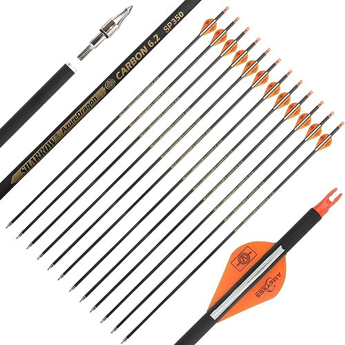 SHARROW Bogenschießen Carbonpfeile 30 Zoll Carbon Pfeile Jagd Ziel Praxis Pfeile Spine 300-600 Bogenpfeile Jagdpfeile für Compound Recurve Bogen Outdoor-Schießen (Spine 500, Orange)