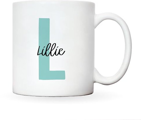 Personalised mug with name and initial, personalised gifts for women coffee mug coffee cup, customised gifts, mugs for women, coffee mugs, personalised gifts for girls (Aquamarine)