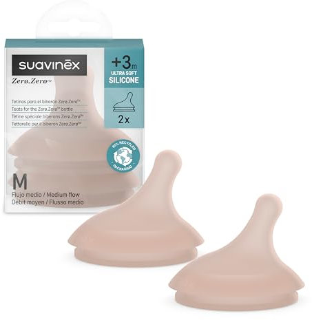 Suavinex, Lot de 2 Tetines pour Biberon Anti Colique Zero Zero. Débit Moyen (M), Laisse Passer Liquides à Densité Moyenne, Tétine pour Biberon Zero Zero, en Silicone, +3 M, Deep