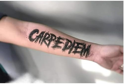 3 Pegatinas De Tatuajes Temporales Impermeables Para Hombres Y Mujeres Brazo Estilo Oscuro Letras Inglesas Carpe Diem