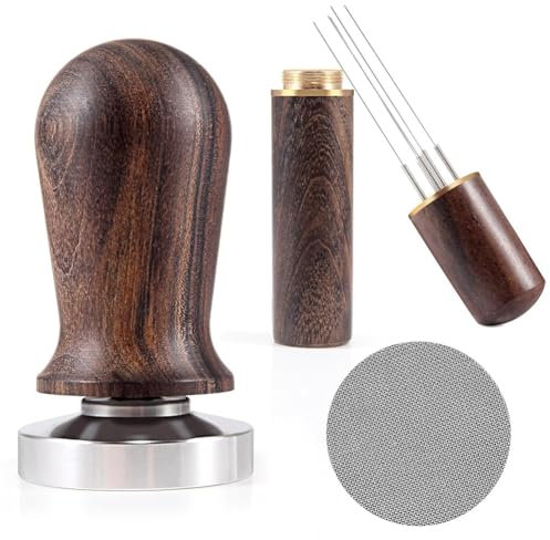 Tarragona Juego de Agitador y Compactador de Café Expreso de 51 Mm: Compactador Calibrado con Manejar de Madera y Base de Acero Inoxidable de Primera Calidad