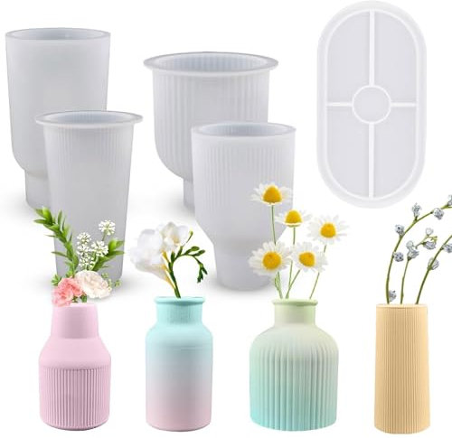 5 Stück Vase Silikonform,Vase Silicone Mould,DIY Vases Resin Formen,Vase Gießformen Silikon,Handgefertigte Silikonform,Epoxidharz Formen Moulds Zur Herstellung von Stifthaltern