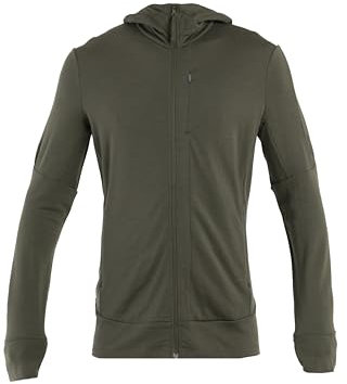 Icebreaker Merino Quantum IV Herren-Kapuzenpullover, langärmelig, Wolle, athletisch, mit Reißverschluss, Schwarz IV – Loden – Größe L