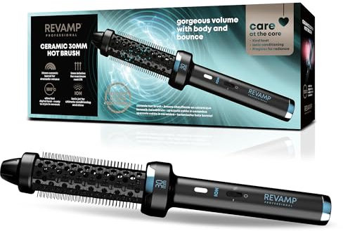 REVAMP Ceramic Hot Brush Styler - 30mm Lockenbürste, Lockenstab Keramik für Locken und Wellen - Ionen Technologie Stylingbürste, schnelles Aufheizen bis 180°C, Progloss Öle, Thermobürste