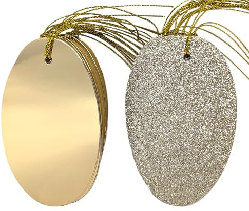 20 luxuriöse goldene ovale Geschenkanhänger – Glitzer- und Folien-Design | Premium-Geschenkanhänger für Weihnachten, Hochzeiten & Geburtstage | Umweltfreundliche recycelbare Verpackung | 20 Stück