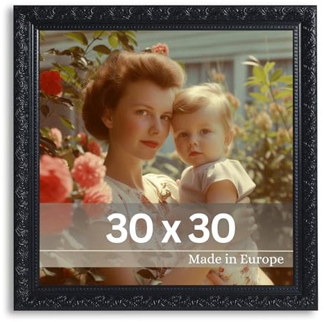 VictoR Rubens Cadre Photo Vintage Baroque 30 x 30 cm Noir - Baguette 30 x 20 mm - Verre Véritable - Antique - Carré