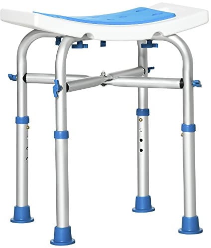 HOMCOM Tabouret de Douche Chaise de Douche siège de Douche pour Personnes âgées et handicapées - Assise rembourré et réglable, Patins à ventouses antidérapants, en Aluminium Charge Max. 150 kg Bleu