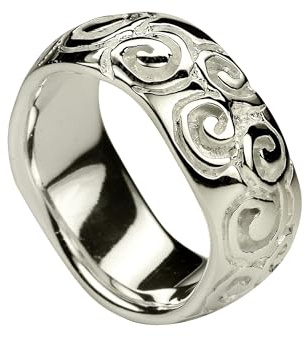 SILBERMOOS XL XXL Ringe in großen Größen Damenring Spiralmuster Bandring Ornament matt und glänzend breit Sterling Silber 925, Größe 64 66 68 70
