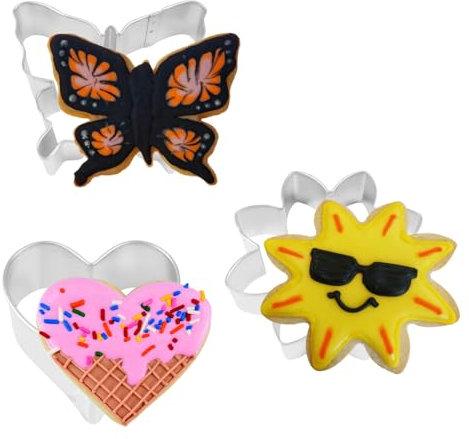 Anniversary House Flutter & Bloom Cookie Cutter Trio 3 Piece Set, Tin-Plated Steel, Spring Cookie Cutters, Daisy, Heart, Butterfly Biscuit Cutters, K0020, Silver