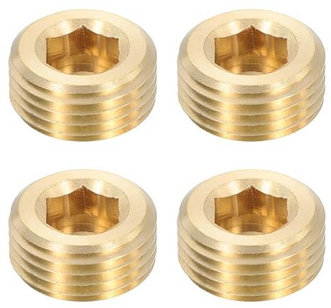 QUARKZMAN 4Pcs Bouchon de Tuyau en Laiton, Bouchon Mâle Hexagonal BSP 1/2, Bouchon à Tête Fraisée à Filetage Interne pour Fermer l'Extrémité du Tuyau, Réservoirs d'air