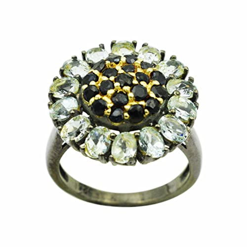 Ring Silber 925 Vintage mit blauem Topas Blauer Saphir Damen Natürlicher Geburtsstein Verlobungsring Ehering Hypoallergen, Q 1/2, Edelstein, Topas, blauer Saphir