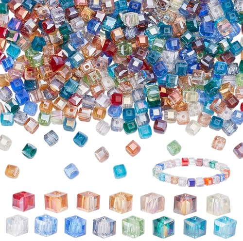 WADORN 450 Stück 15 Farben Würfel Glasperlen, 6mm ab Kristall Abstandshalterperlen Bunte Quadratische Facettierte Kristallglasperlen Mit Loch Lose Würfel Abstandshalterperlen Für DIY Armbänder