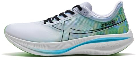 XTEP 260X Hombres Zapatilla de Carrera de Entrenamiento de Carreras de Placa de Carbono Zapatilla de Carrera de maratón Rebote sobre 85% Nuevo Blanco/Verde Raso/Azul Cielo Tamaño 40