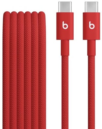 Beats da USB-C a USB-C Cavo in tessuto intrecciato, ricarica rapida, resistente e antigroviglio, caricatore compatibile per dispositivi Apple e Android (1,5 m) - Rosso rapido