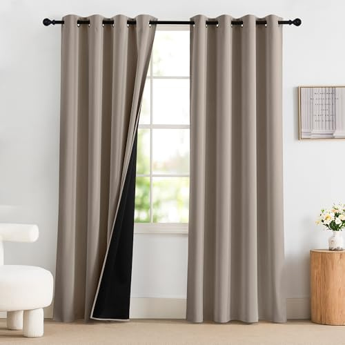 PONY DANCE 100% Verdunklungsgardine Thermovorhang Hitzeschutz mit Ösen | 2er Set, H220 x B140 cm, Vorhänge Blickdicht, Sichtschutz, UV-Schutz, für Schlafzimmer Wohnzimmer Kinderzimmer, Sandfarben