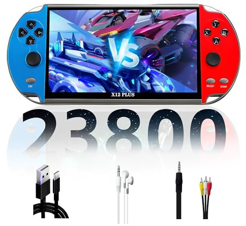 X12 Plus Consola de Juegos Retro de 7.1″,1000+ Juegos No Repetidas & 22800 Repetidas,10 emuladores,Arcade Consola de Juegos portátil con pantalla HD de 16 millones de colores,TXT E-Books,Salida AV/TV