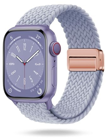 ONEFLOW Casual Loop Kompatibel mit Apple Watch 4 (40mm) Geflochtenes Armband Elastisch, Textil iWatch Armbänder Damen Herren, Sport Nylon Stoff Band Verschluss Magnetisch, Flieder